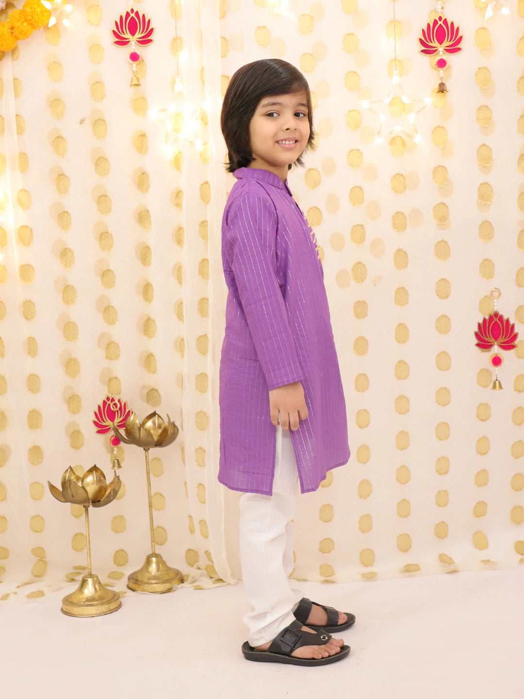 BownBee Pure Cotton Lurex Kurta Pajama Set For Boys