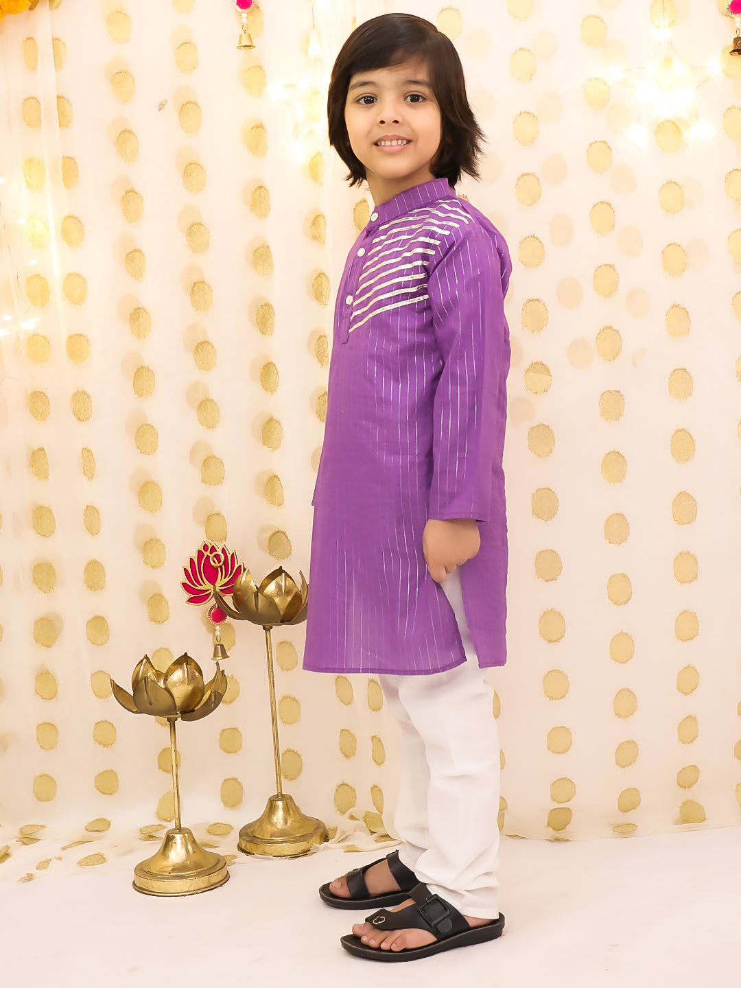 BownBee Floral lehenga Choli With Lurex Kurta Pajama Sibling Set - Purple