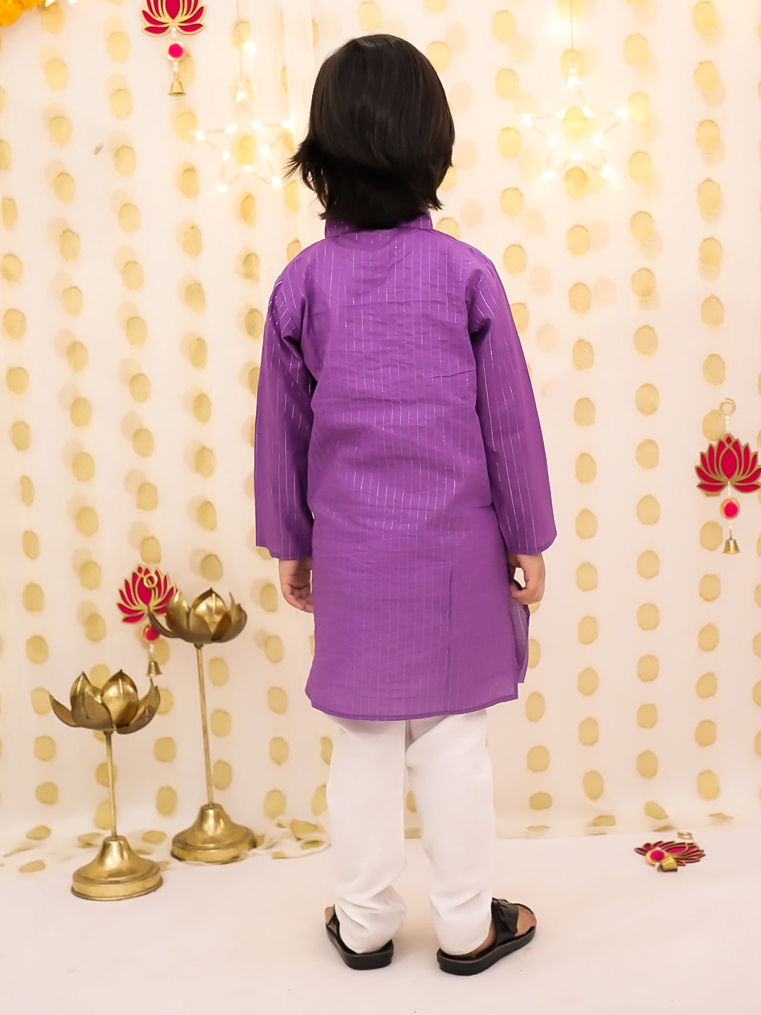BownBee Pure Cotton Lurex Kurta Pajama Set For Boys - Purple