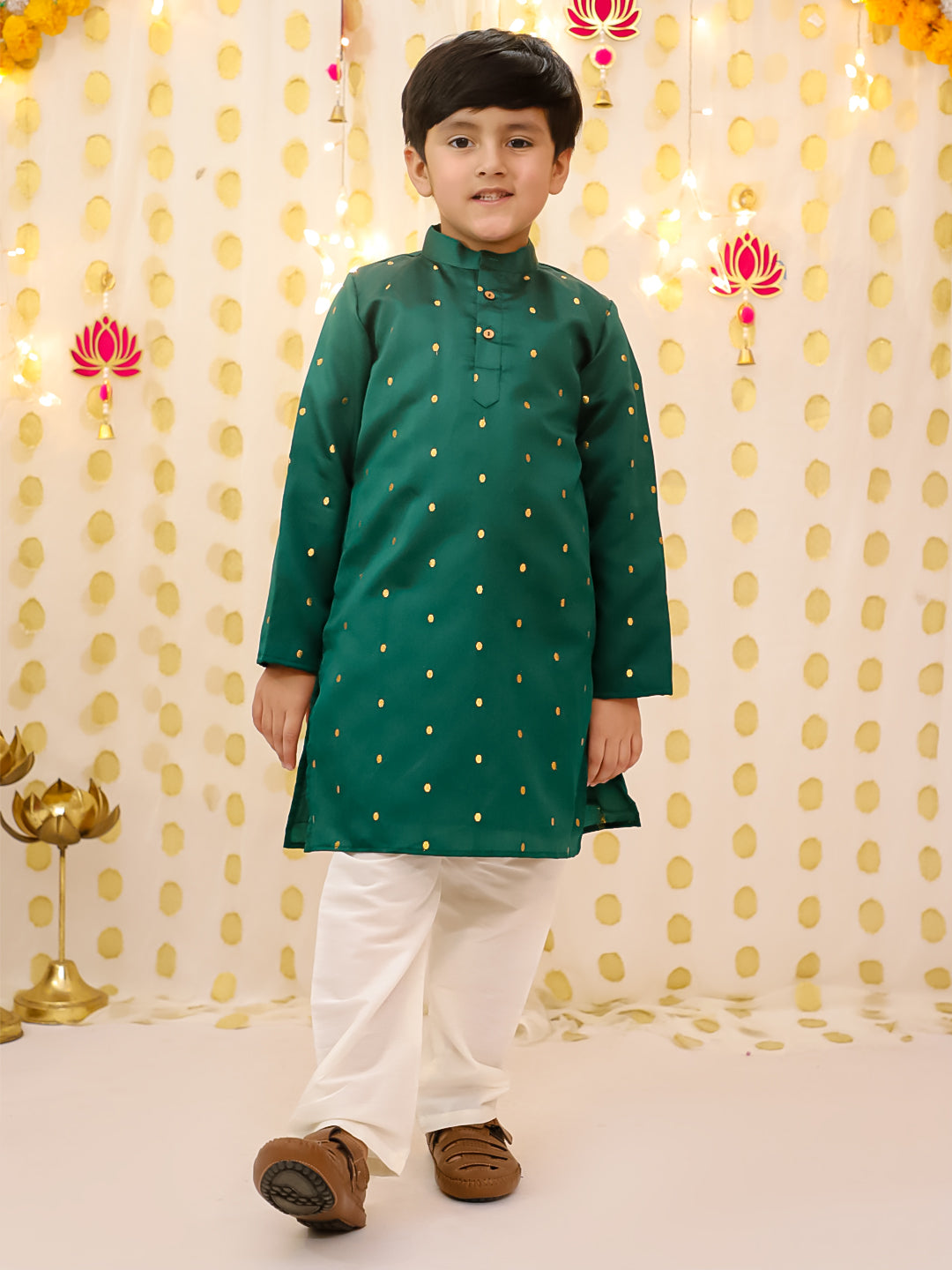 BownBee Festive Silk Ethnic Suit & Kurta Pajama Sibling Set - Orange