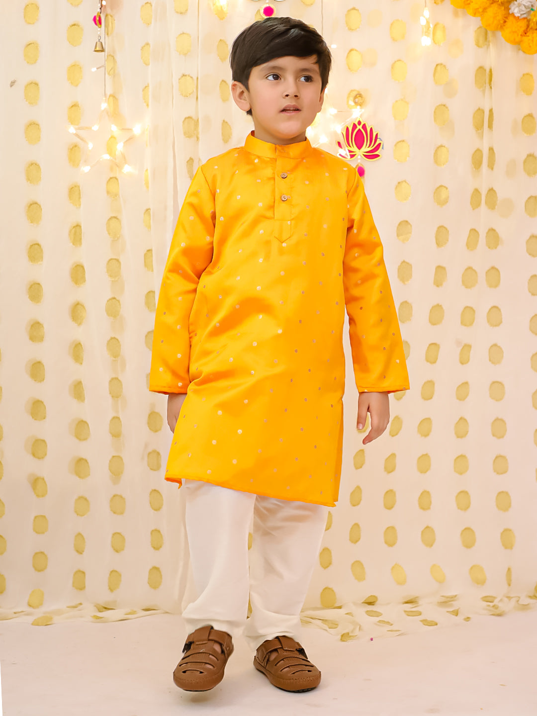 BownBee Festive Silk Ethnic Suit & Kurta Pajama Sibling Set - Orange