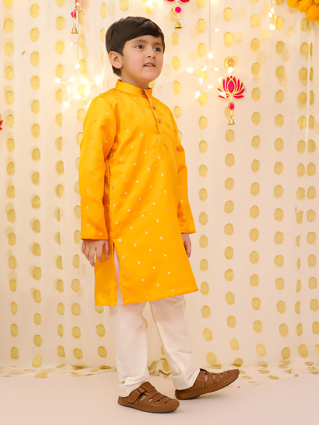 BownBee Festive Silk Ethnic Suit & Kurta Pajama Sibling Set - Orange