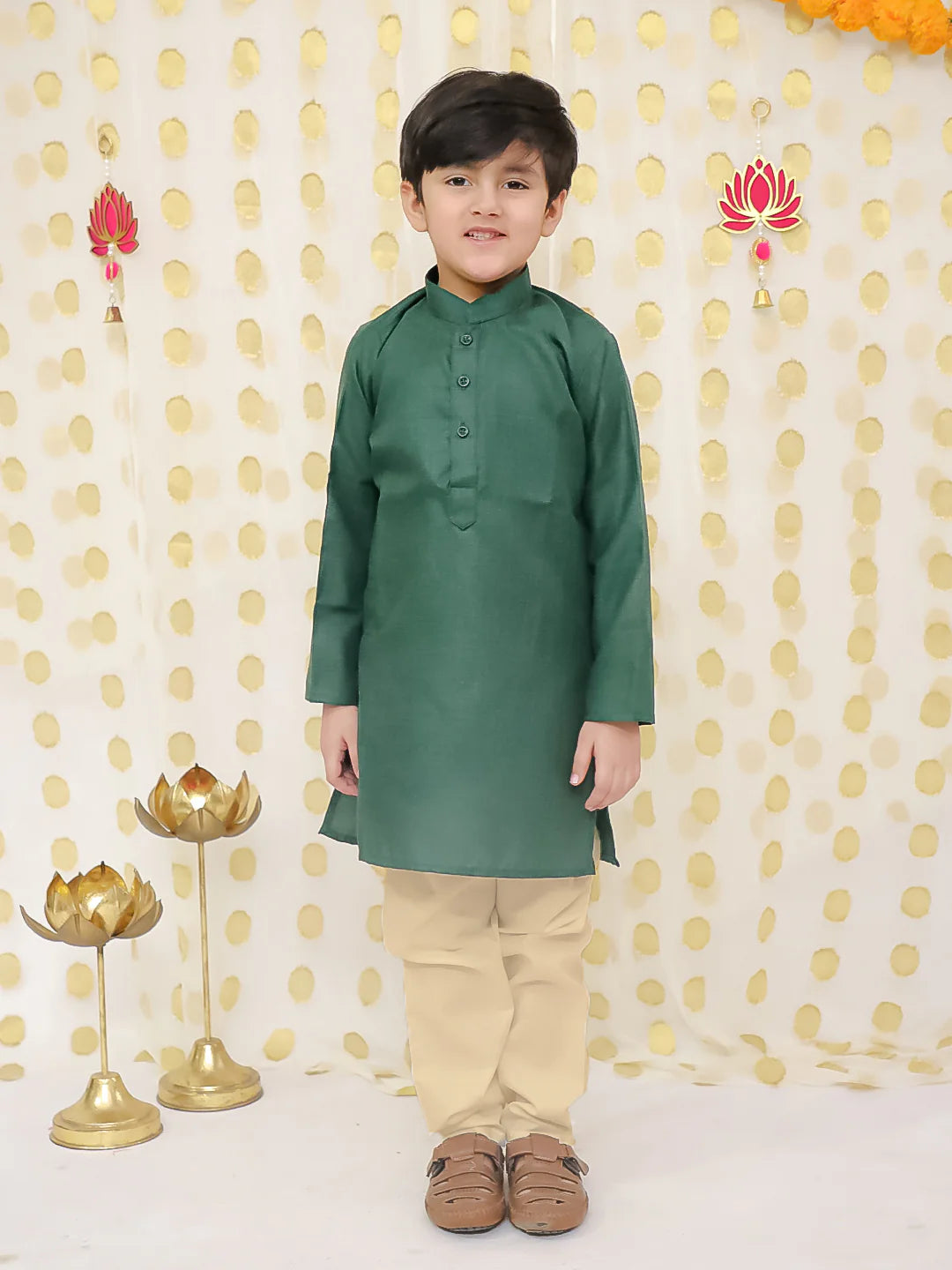 BownBee Printed Linen Jacket With Kurta Pajama Set For Boys
