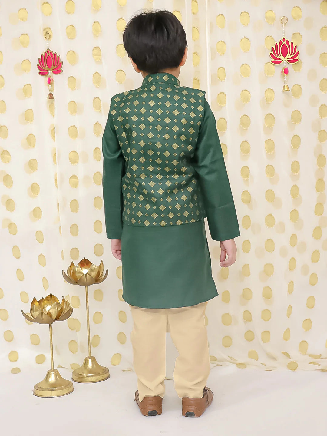 BownBee Printed Linen Jacket With Kurta Pajama Set For Boys