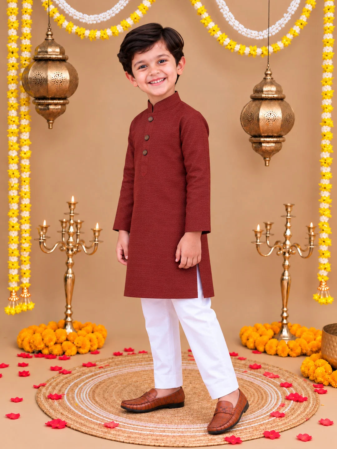 BownBee Full Sleeve Cotton Kurta Pajama Set For Boys