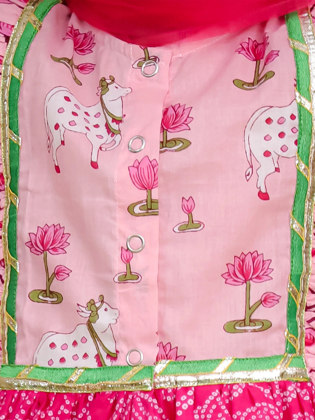 BownBee Pure Cotton Sleeveless Lehenga Choli Set With DupattaFor Girls - Pink