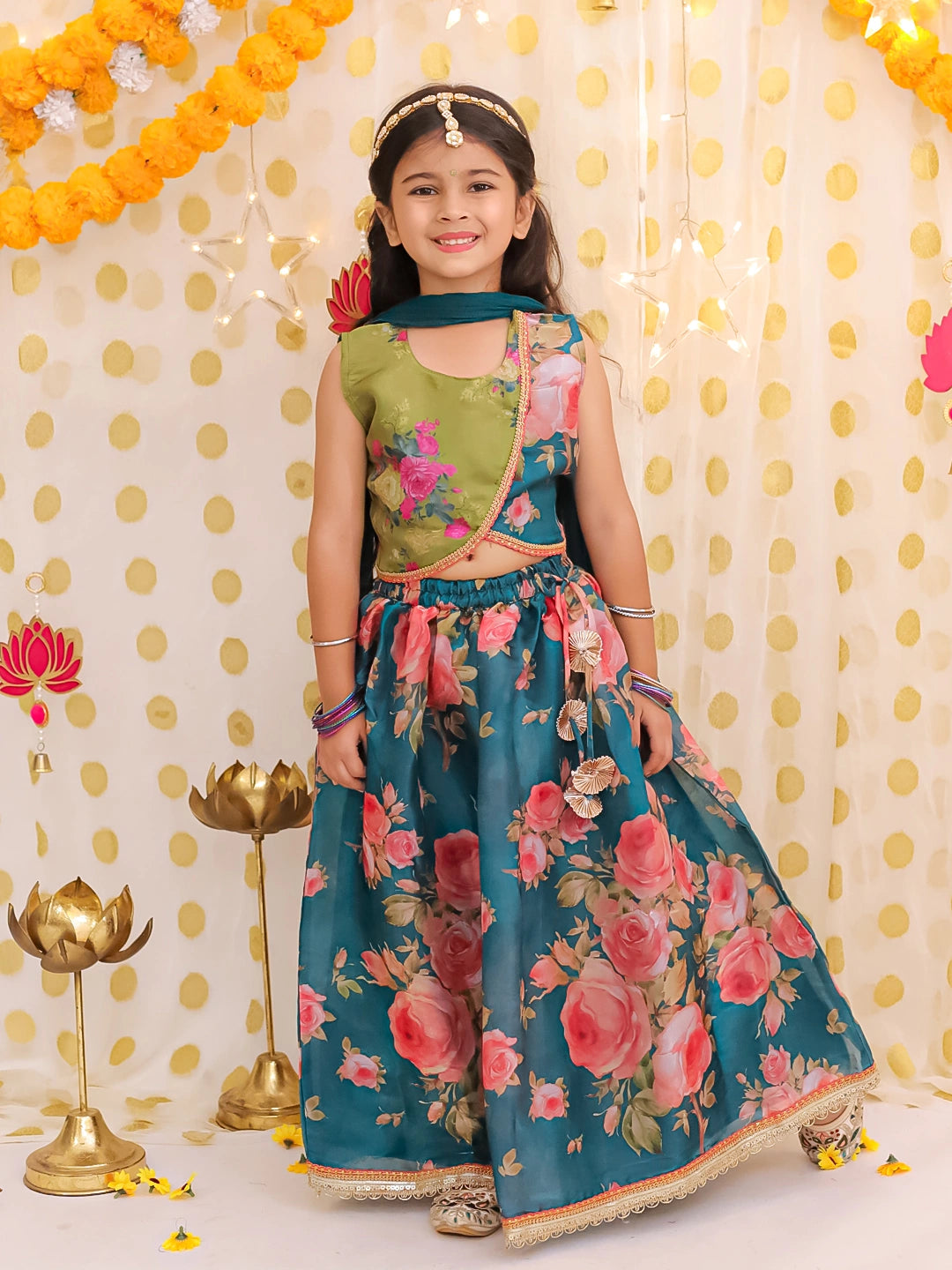 BownBee Sleeveless Jacket Style Lehenga Choli With Dupatta Set For Girls