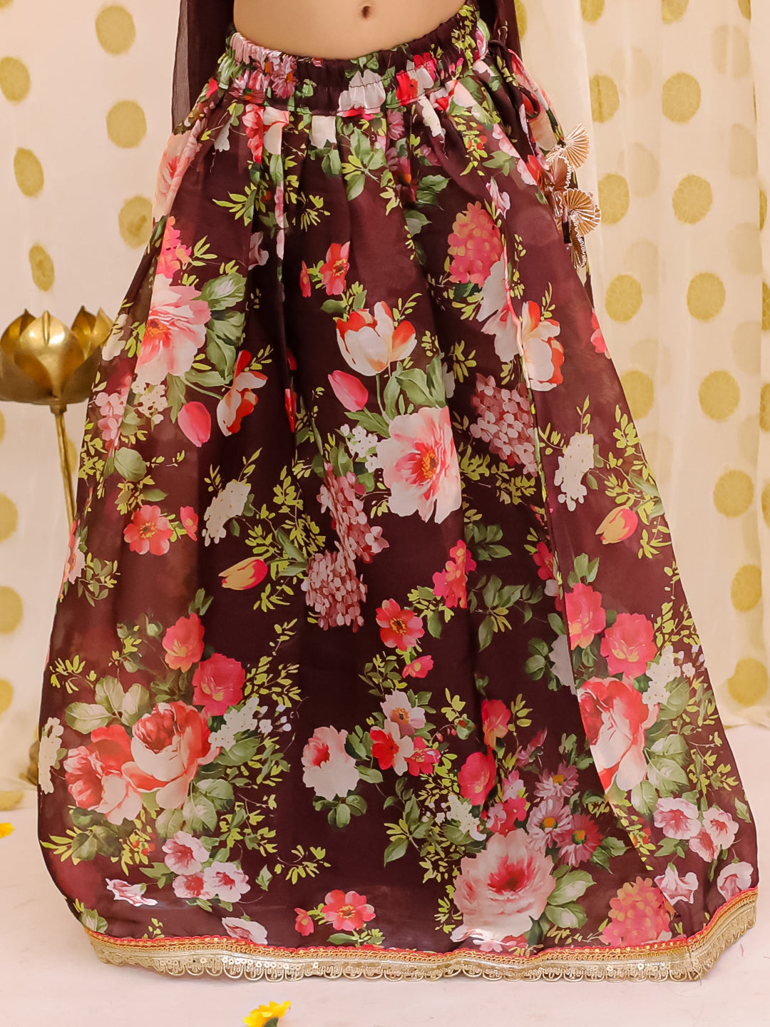 BownBee Sleeveless Jacket Style Lehenga Choli With Dupatta Set For Girls - Maroon