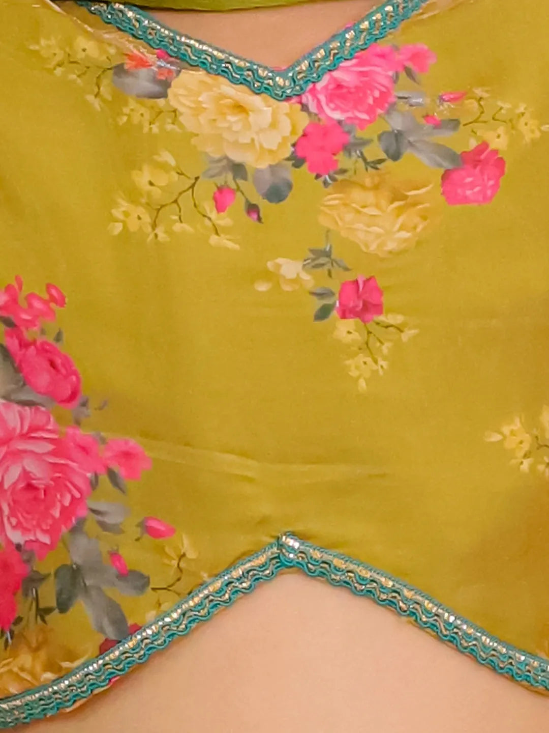 BownBee Flared Sleeves Lehenga Choli With Dupatta Set For Girls - Mustard