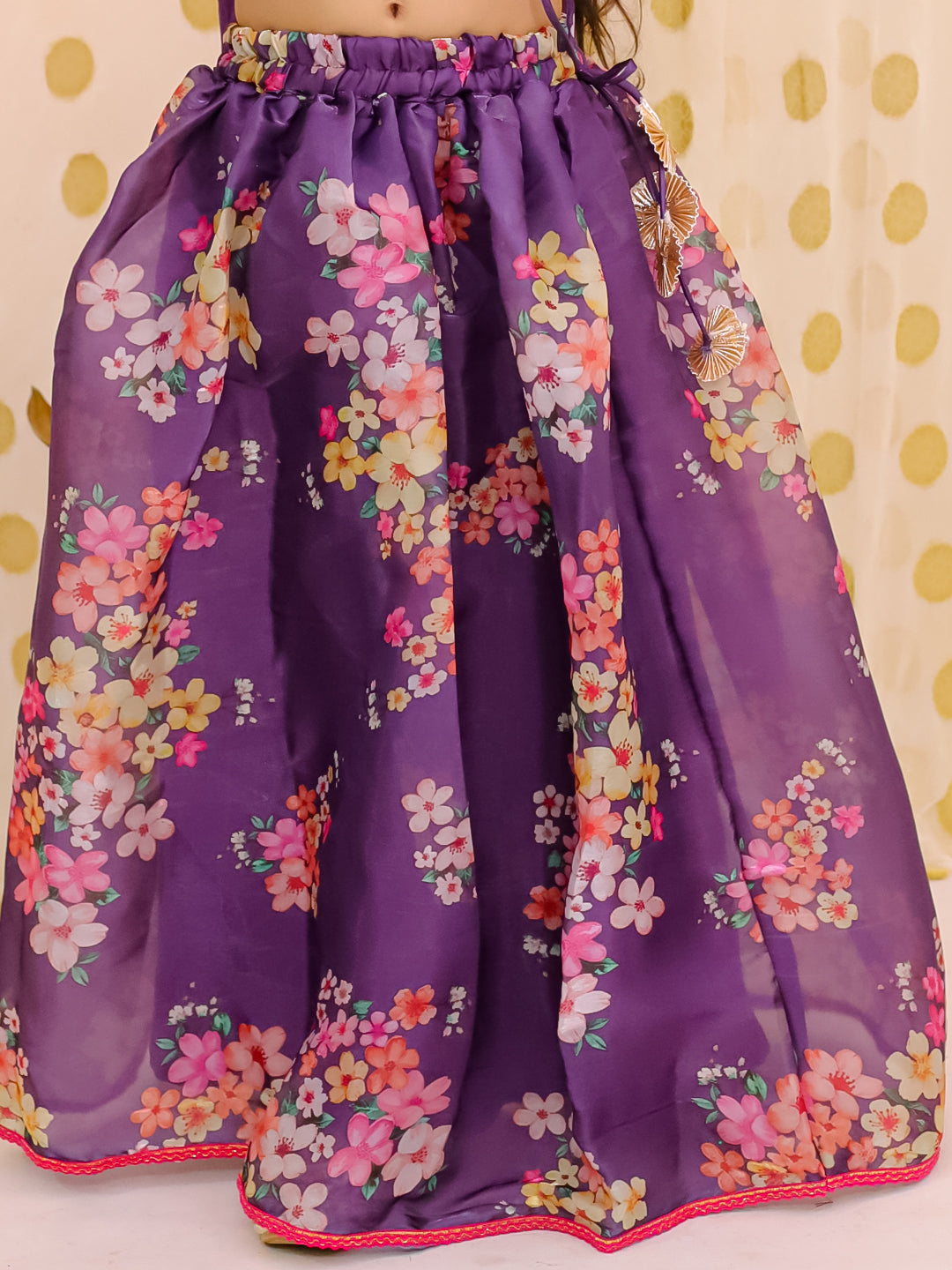 BownBee Flared Sleeves Lehenga Choli With Dupatta Set For Girls - Purple