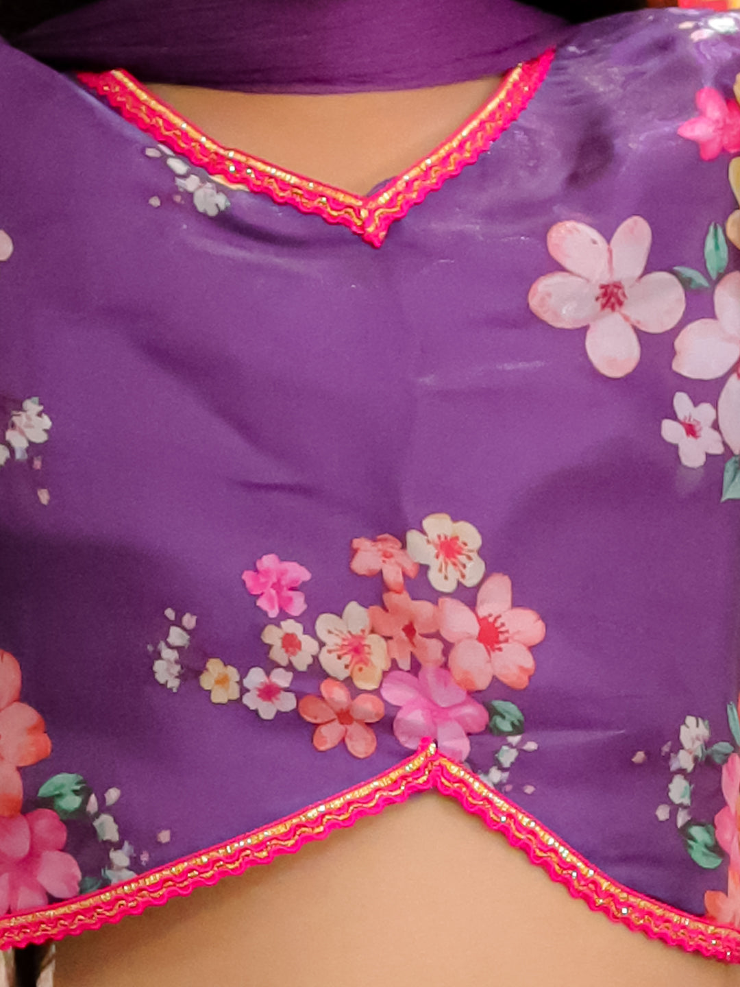BownBee Flared Sleeves Lehenga Choli With Dupatta Set For Girls - Purple