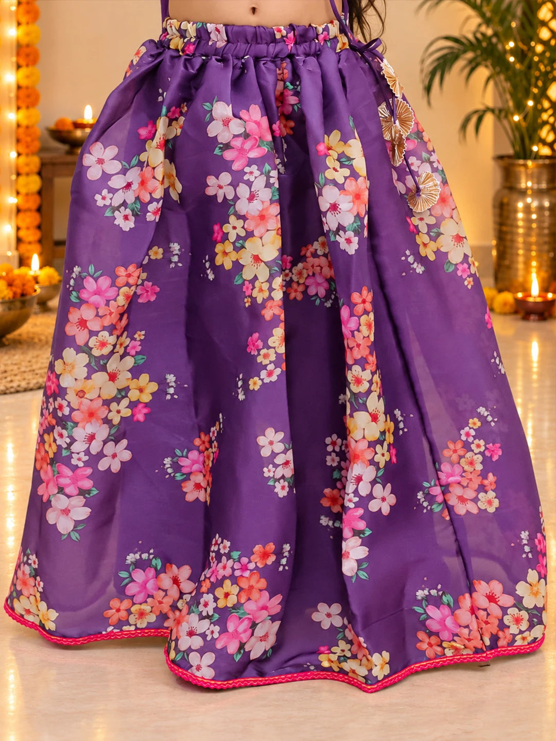 BownBee Flared Sleeves Lehenga Choli With Dupatta Set For Girls - Purple