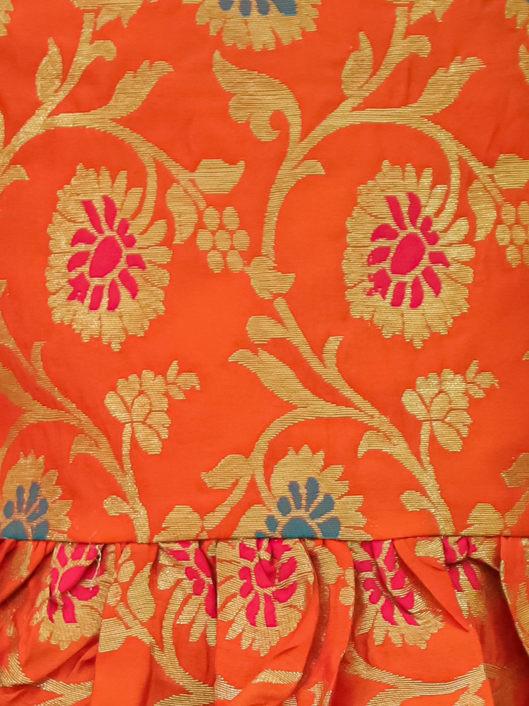 BownBee Short Sleeves jacquard Peplum Lehenga Choli With Dupatta Set For Girls - Pink