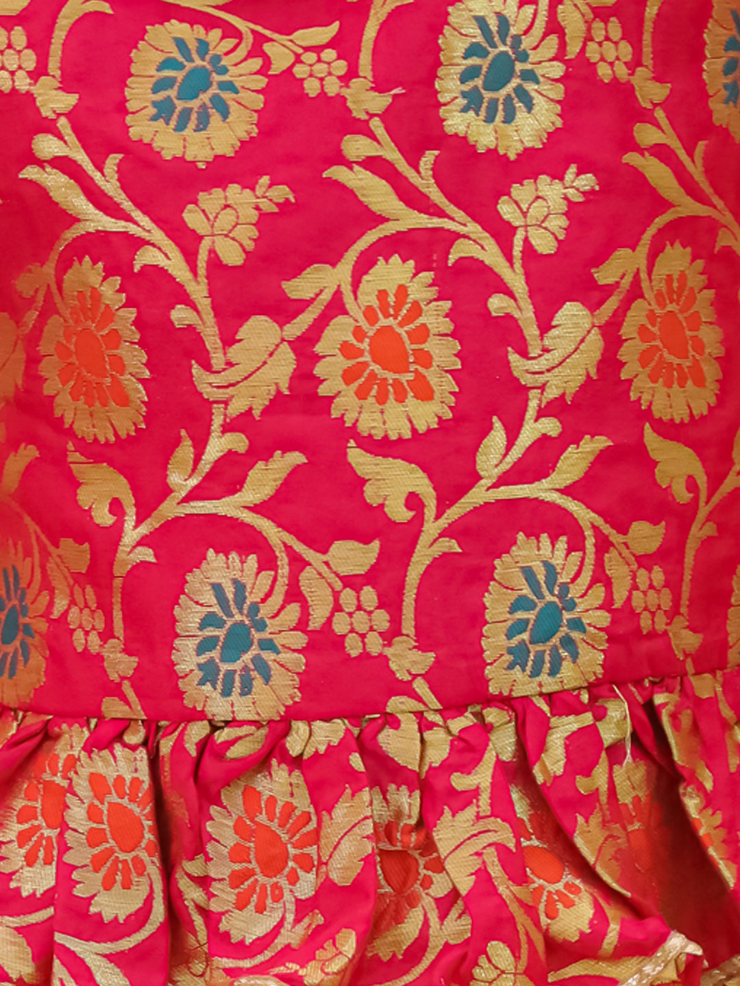 BownBee Short Sleeves jacquard Peplum Lehenga Choli With Dupatta Set For Girls - Pink