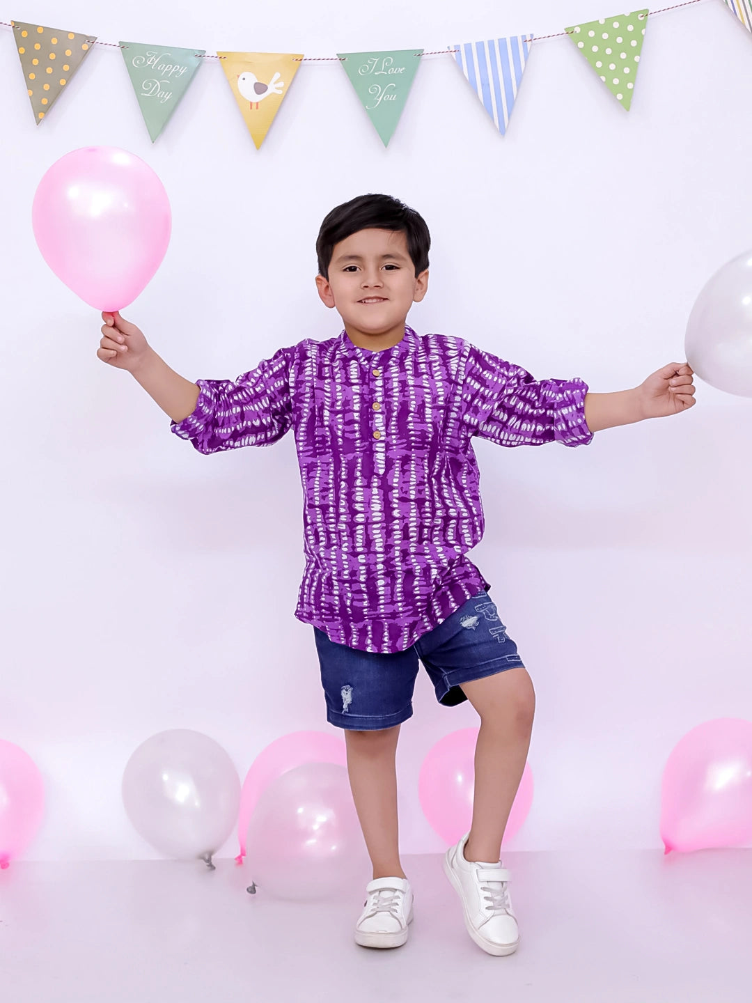 BownBee Ethnic Half Sleeves Pure Cotton Tie & Dye Kurta For Boys