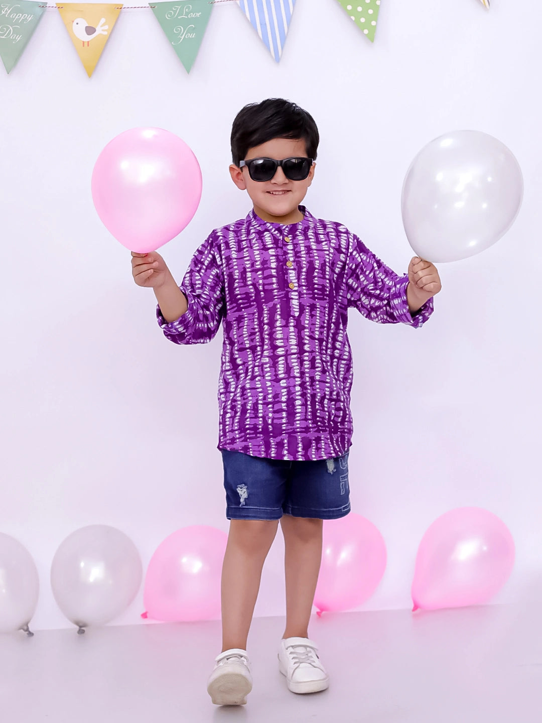 BownBee Ethnic Half Sleeves Pure Cotton Tie & Dye Kurta For Boys
