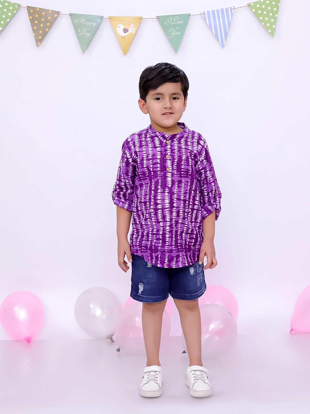 BownBee Ethnic Half Sleeves Pure Cotton Tie & Dye Kurta For Boys