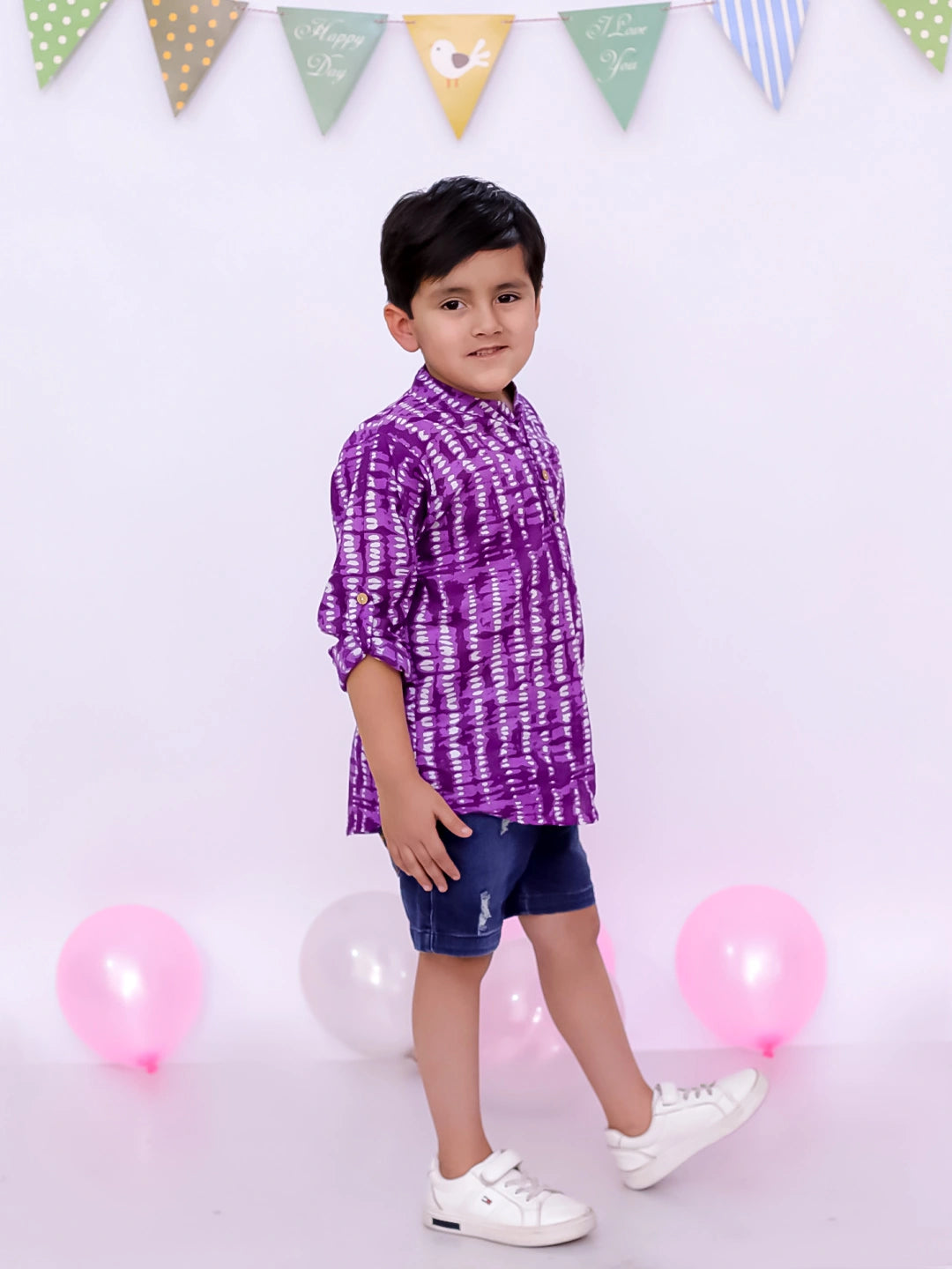 BownBee Ethnic Half Sleeves Pure Cotton Tie & Dye Kurta For Boys