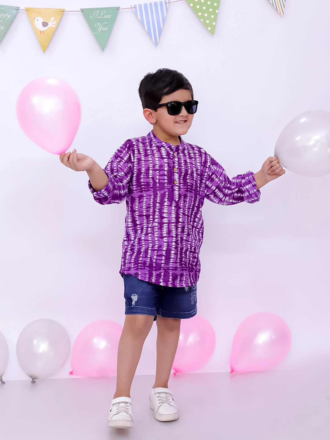 BownBee Ethnic Half Sleeves Pure Cotton Tie & Dye Kurta For Boys