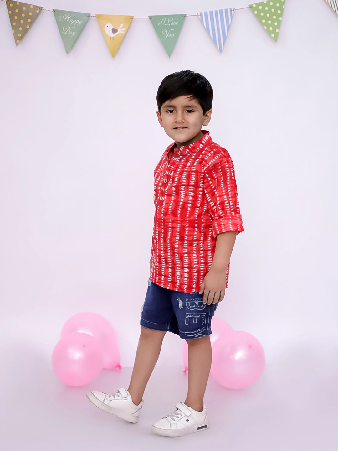 BownBee Ethnic Half Sleeves Pure Cotton Tie & Dye Kurta For Boys