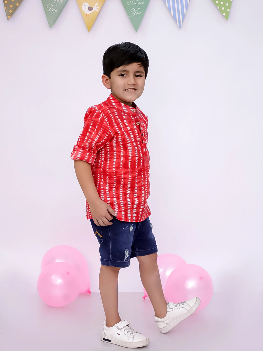 BownBee Ethnic Half Sleeves Pure Cotton Tie & Dye Kurta For Boys