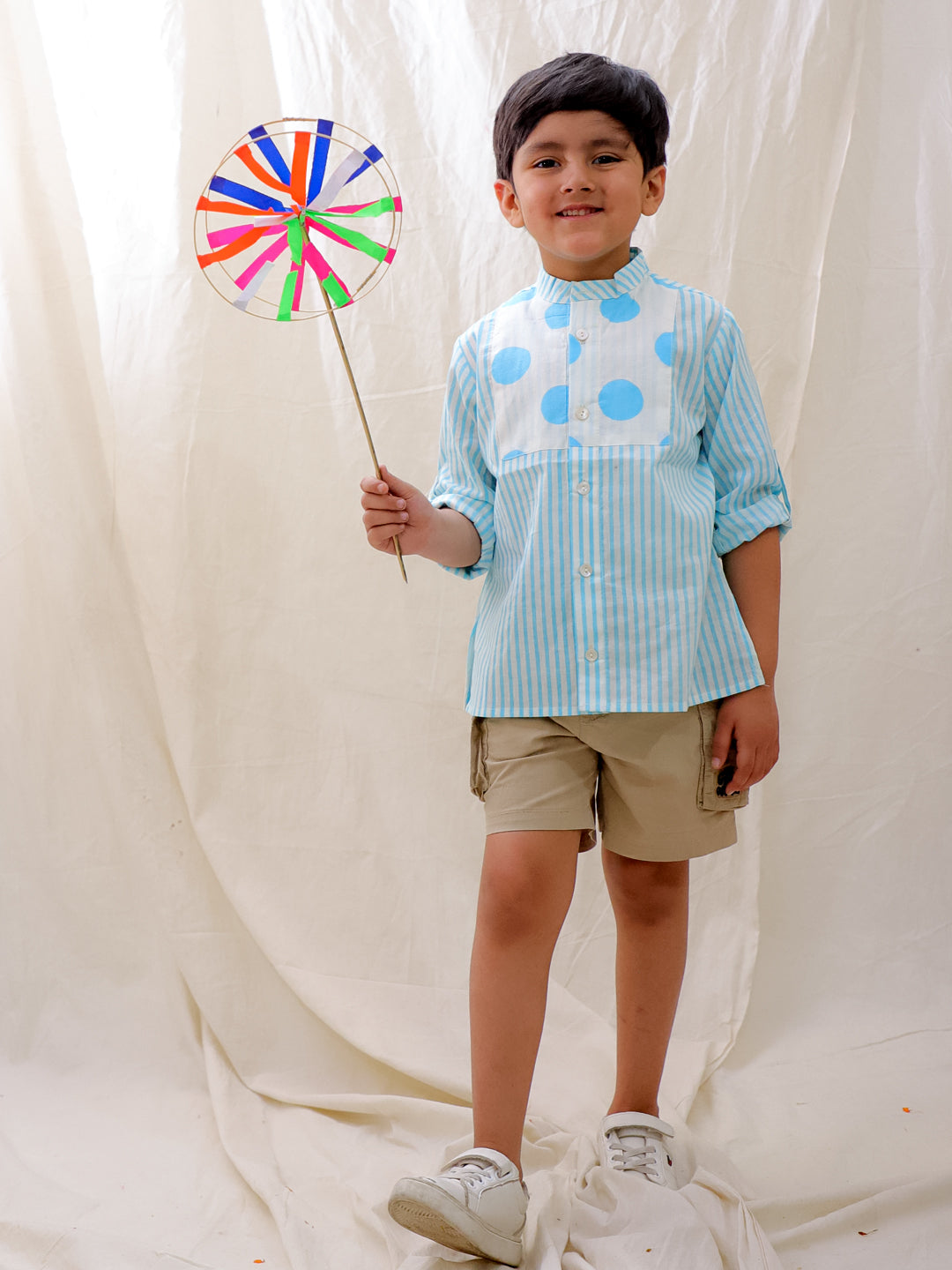 BownBee Summer Polka Dots Short Kurta & Skirt Top Sibling Set - Pink