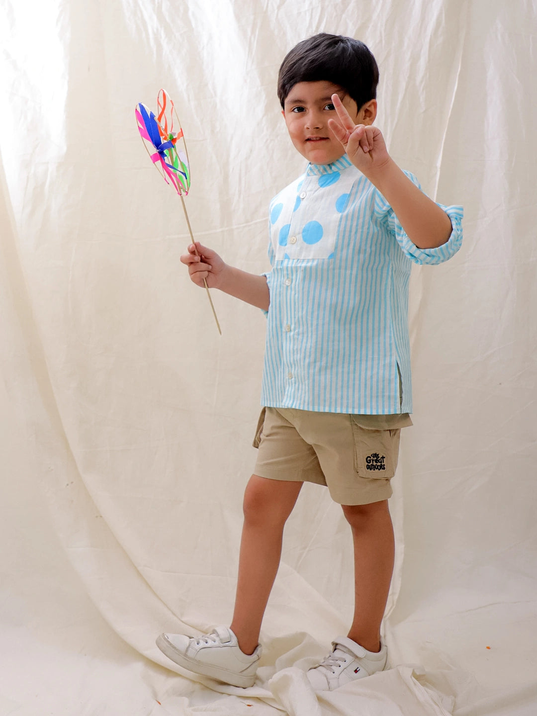 BownBee Summer Polka Dots Short Kurta & Top With Flared Pants Sibling Set
