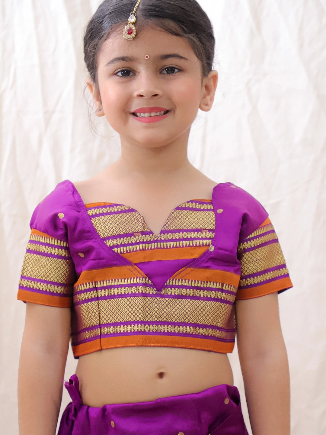 BownBee Ethnic Woven Design Ready To Wear Nauvari Saree For Girls