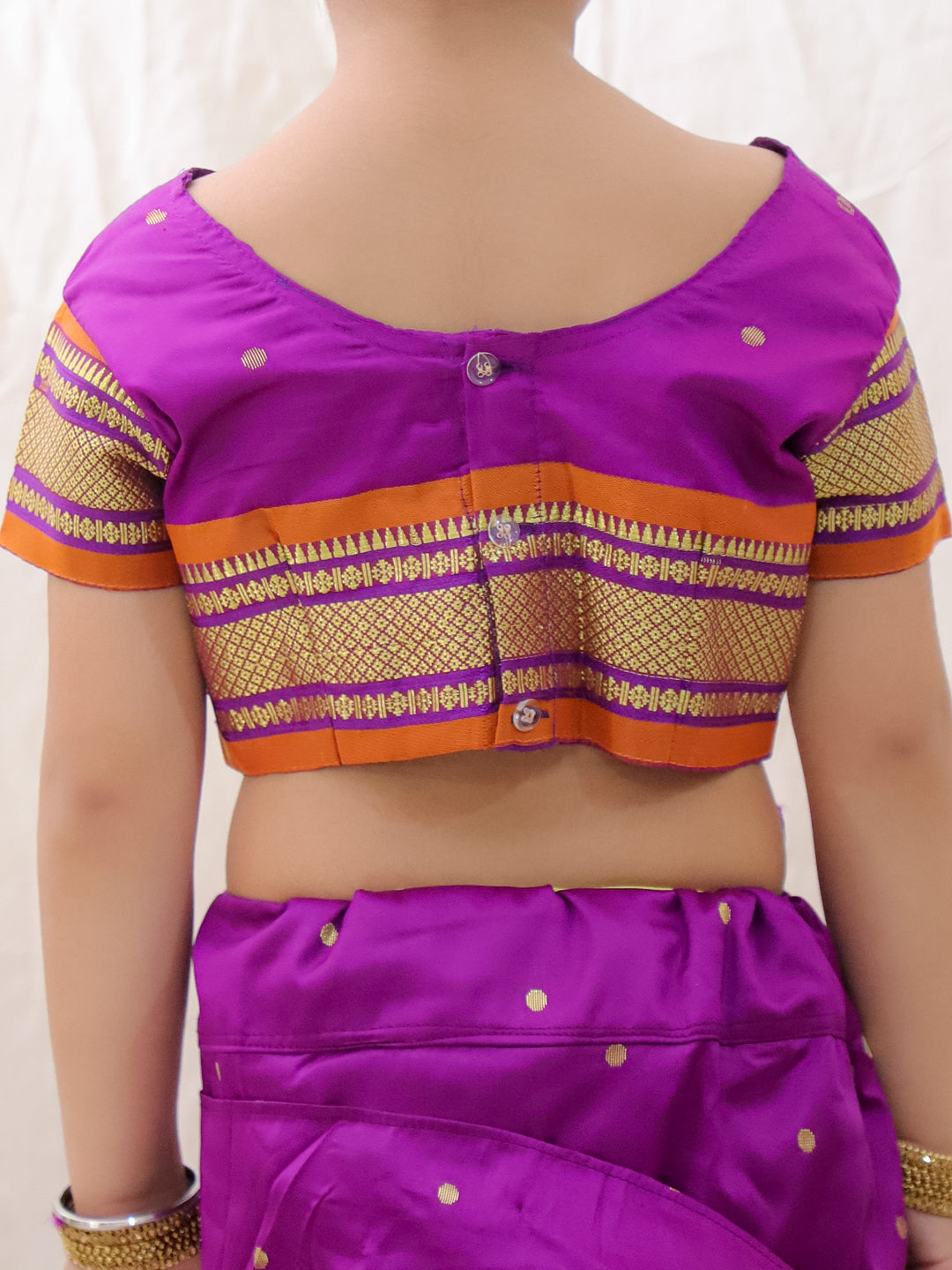 BownBee Ethnic Woven Design Ready To Wear Nauvari Saree For Girls - Purple