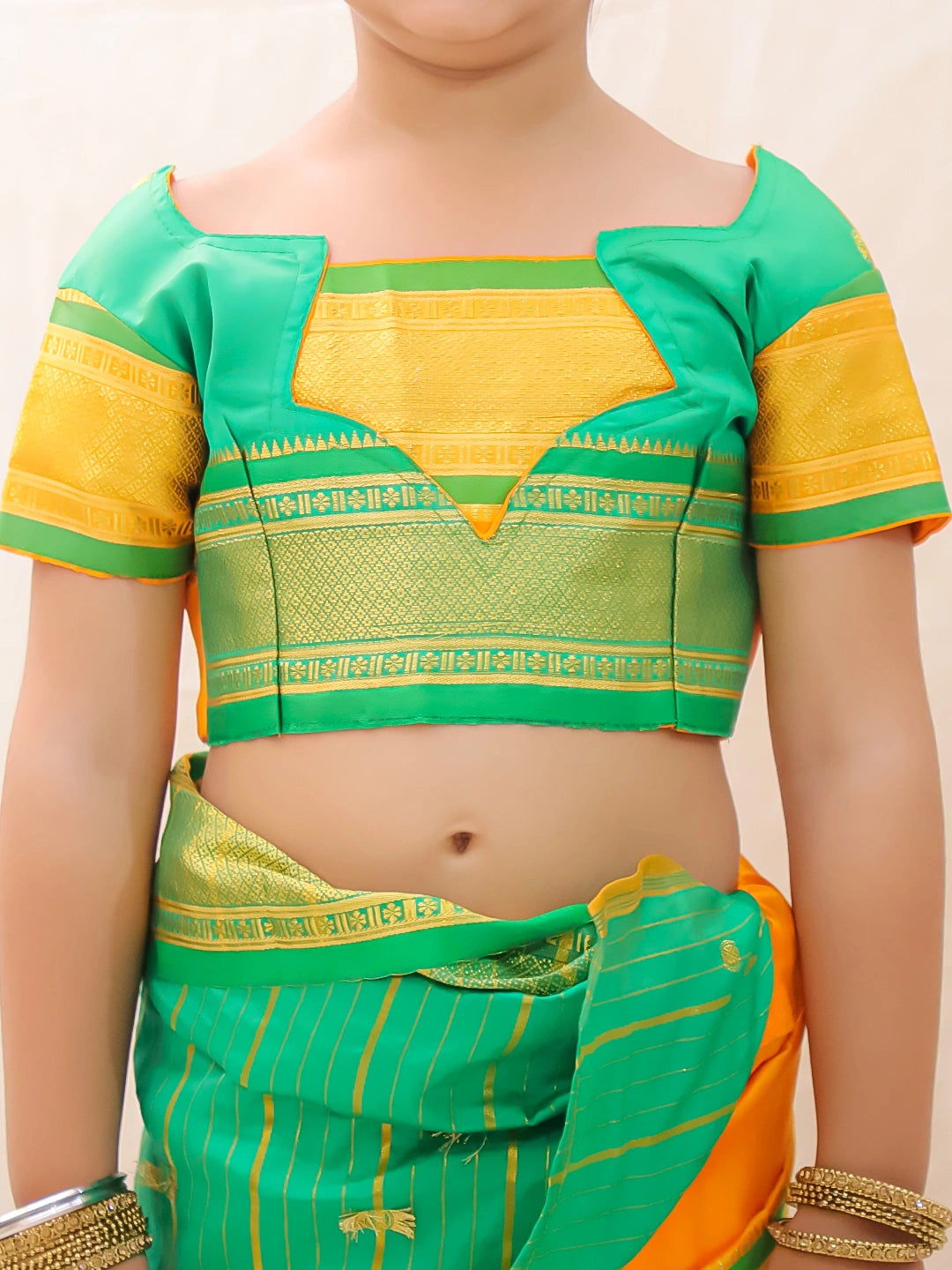 BownBee Ethnic Woven Design Ready To Wear Nauvari Saree For Girls