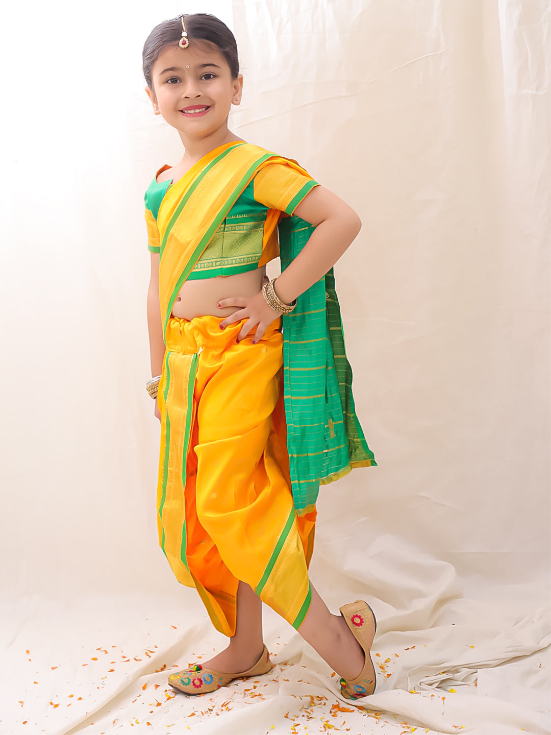 BownBee Ethnic Woven Design Ready To Wear Nauvari Saree For Girls - Purple