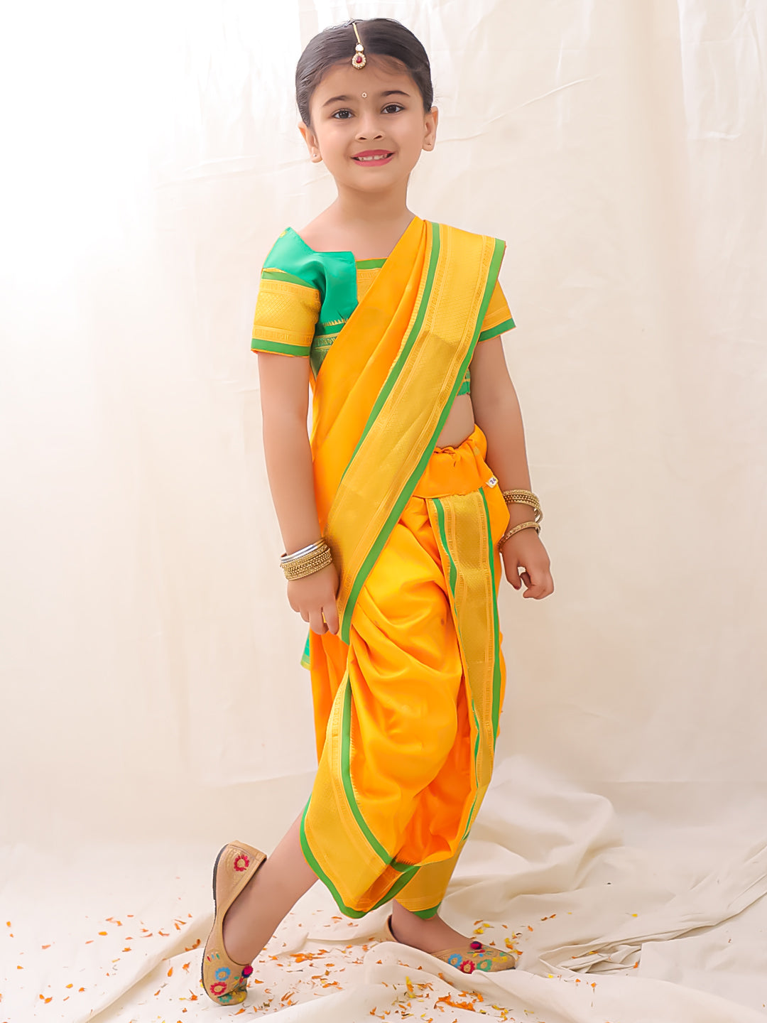 BownBee Ethnic Woven Design Ready To Wear Nauvari Saree For Girls - Purple
