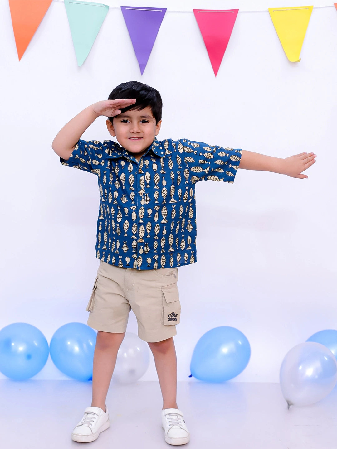BownBee Ethnic Short Sleeve Pure Cotton Quirky Printed Shirt For Boys
