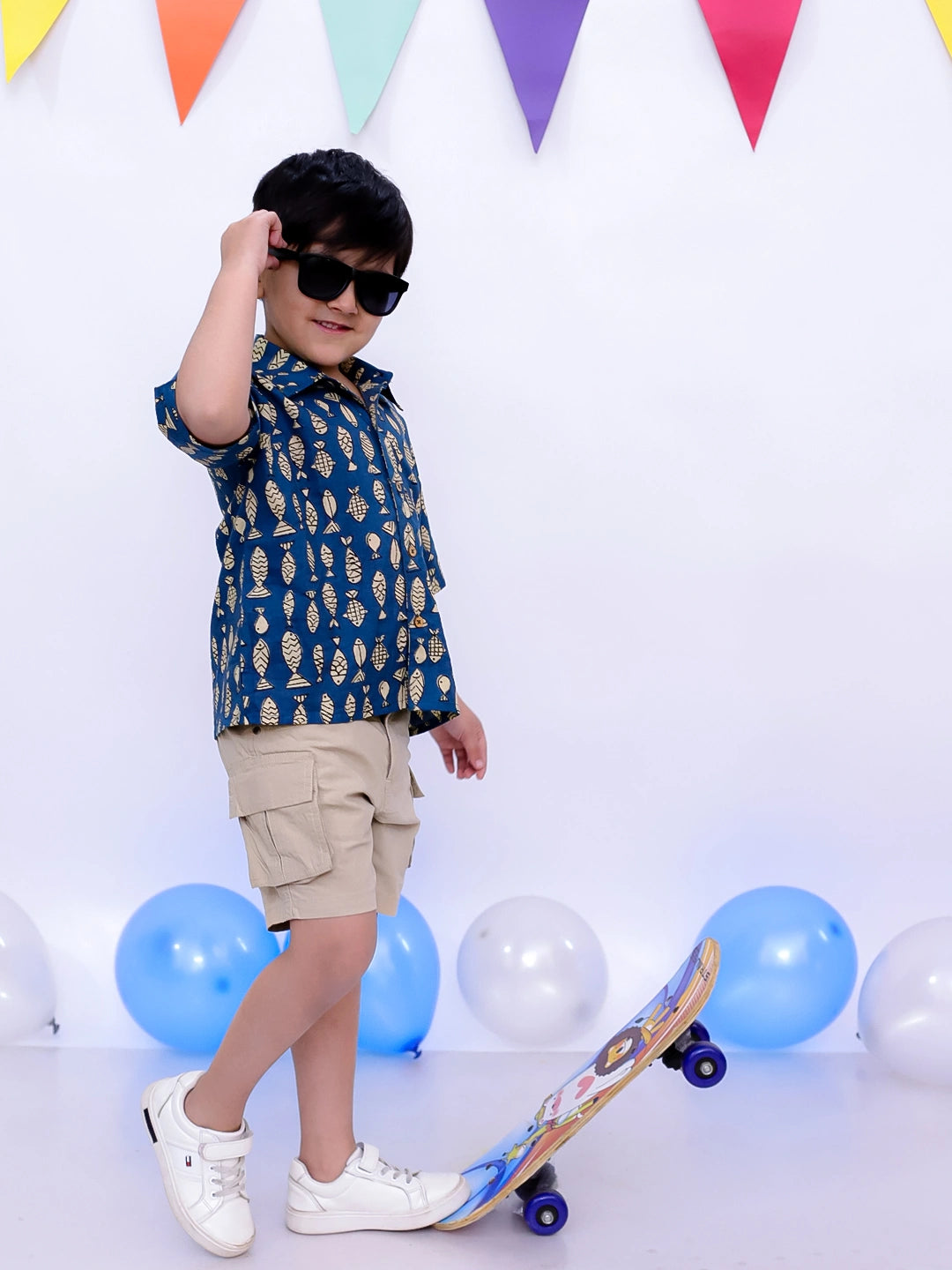BownBee Ethnic Short Sleeve Pure Cotton Quirky Printed Shirt For Boys