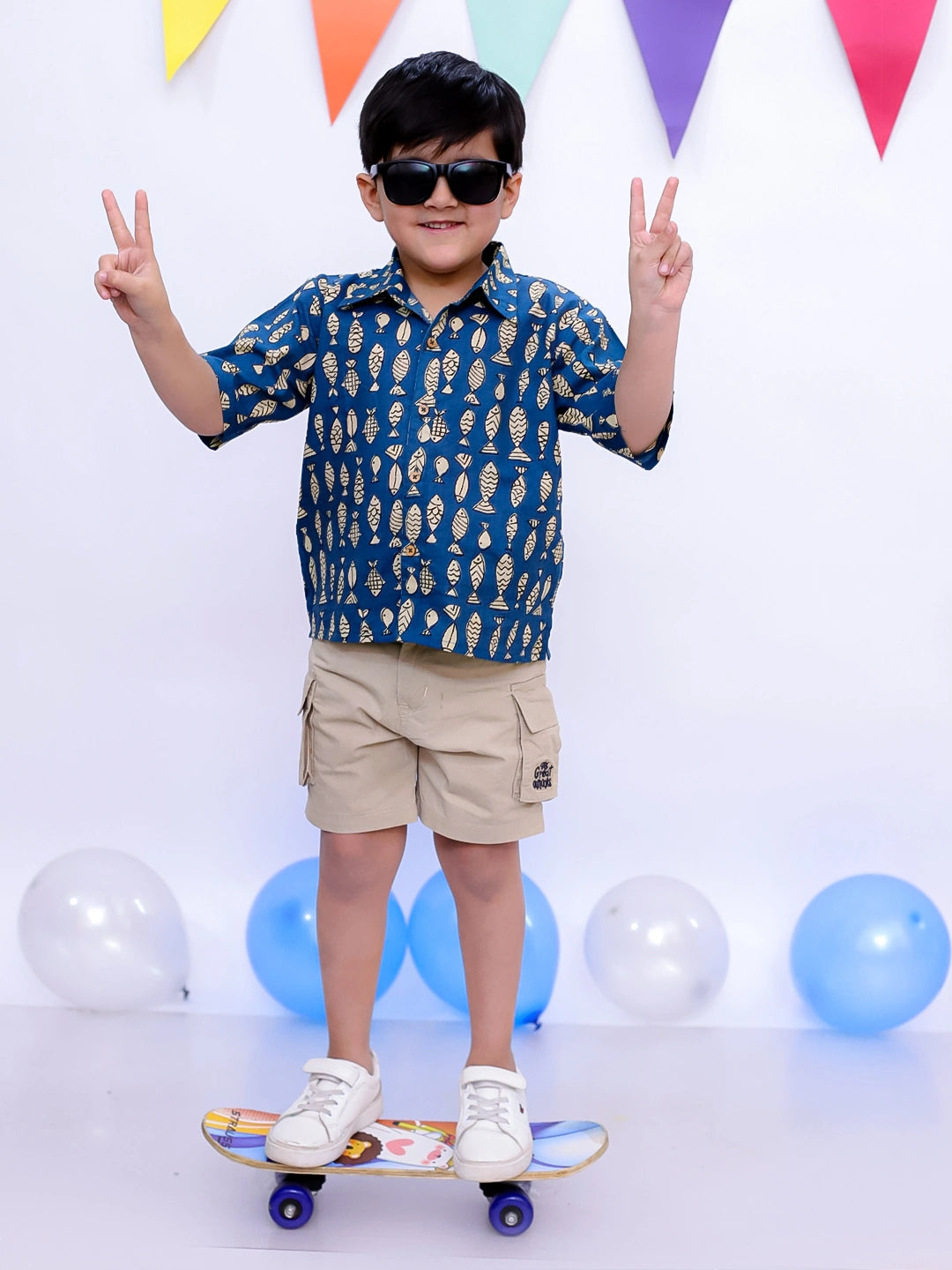 BownBee Ethnic Short Sleeve Pure Cotton Quirky Printed Shirt For Boys