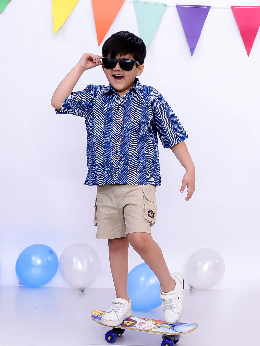 BownBee Ethnic Short Sleeve Pure Cotton Quirky Printed Shirt For Boys