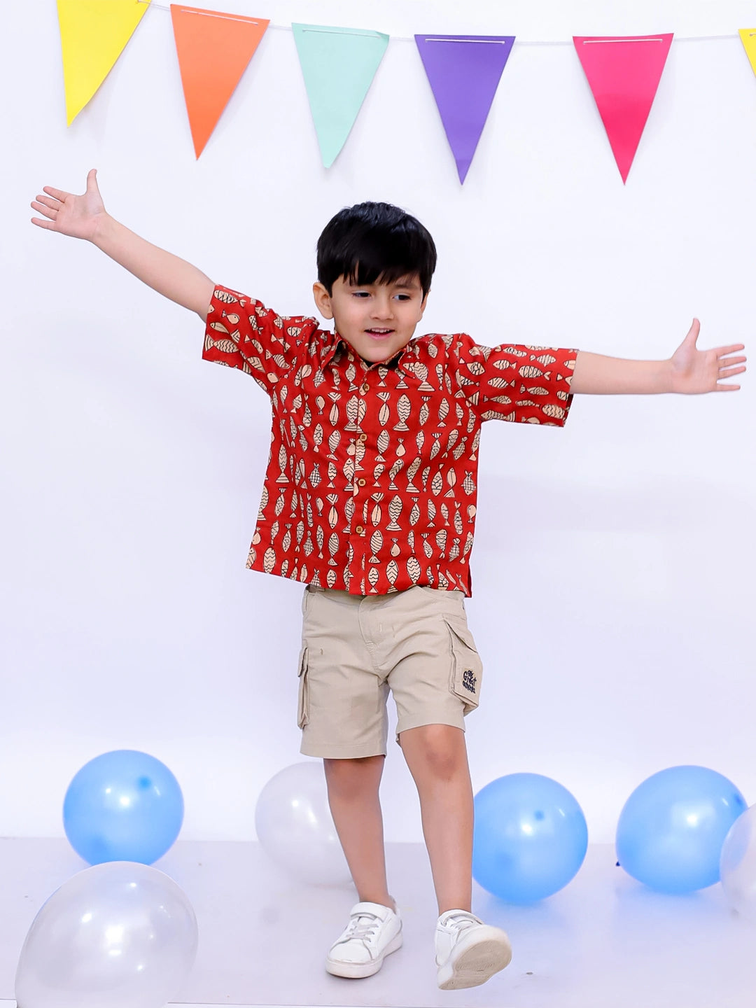 BownBee Ethnic Short Sleeve Pure Cotton Quirky Printed Shirt For Boys