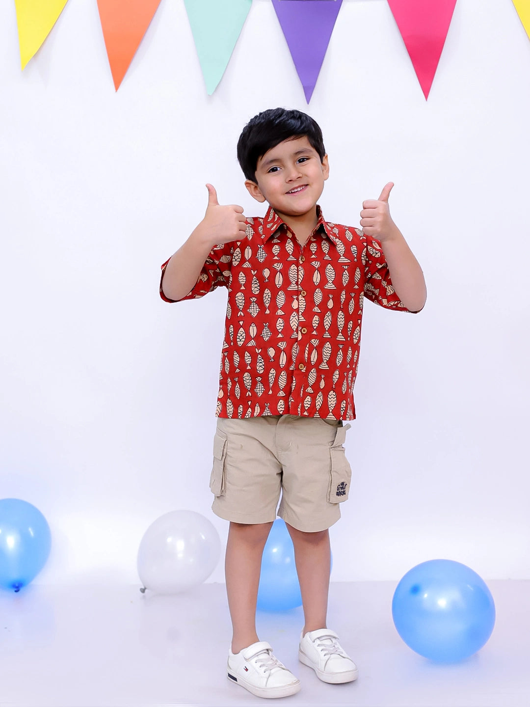 BownBee Ethnic Short Sleeve Pure Cotton Quirky Printed Shirt For Boys