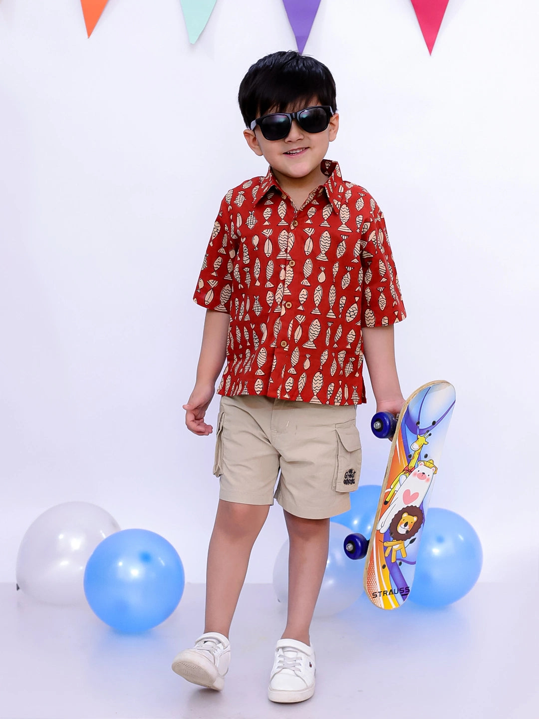 BownBee Ethnic Short Sleeve Pure Cotton Quirky Printed Shirt For Boys