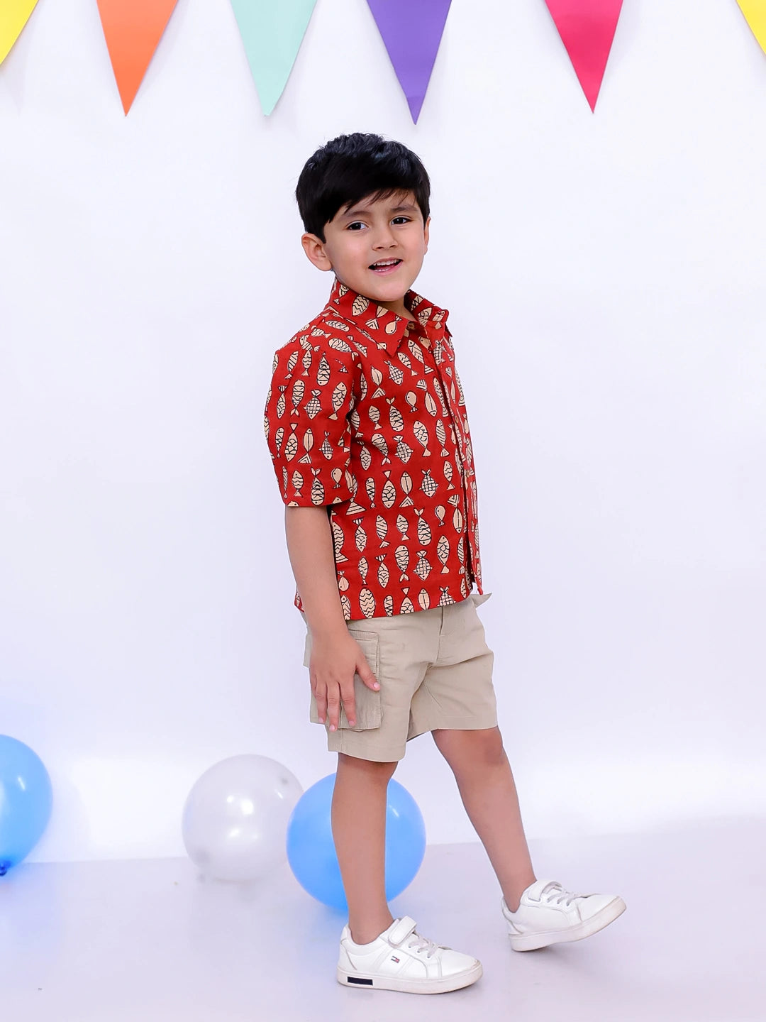 BownBee Ethnic Short Sleeve Pure Cotton Quirky Printed Shirt For Boys