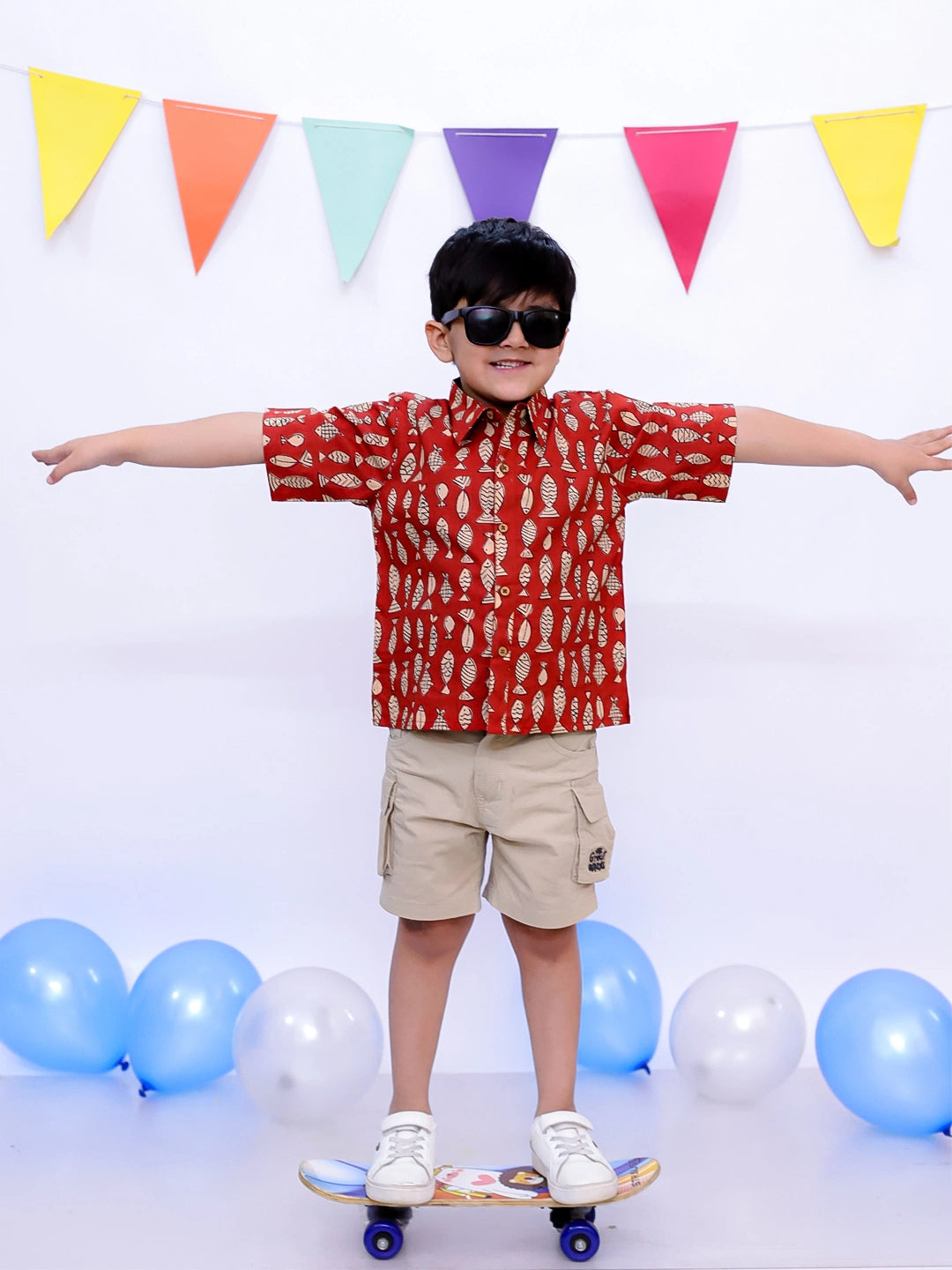 BownBee Ethnic Short Sleeve Pure Cotton Quirky Printed Shirt For Boys
