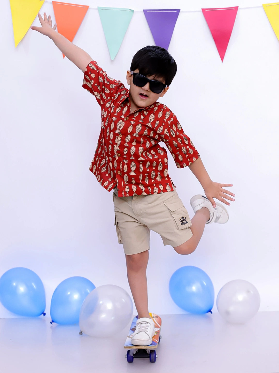 BownBee Ethnic Short Sleeve Pure Cotton Quirky Printed Shirt For Boys
