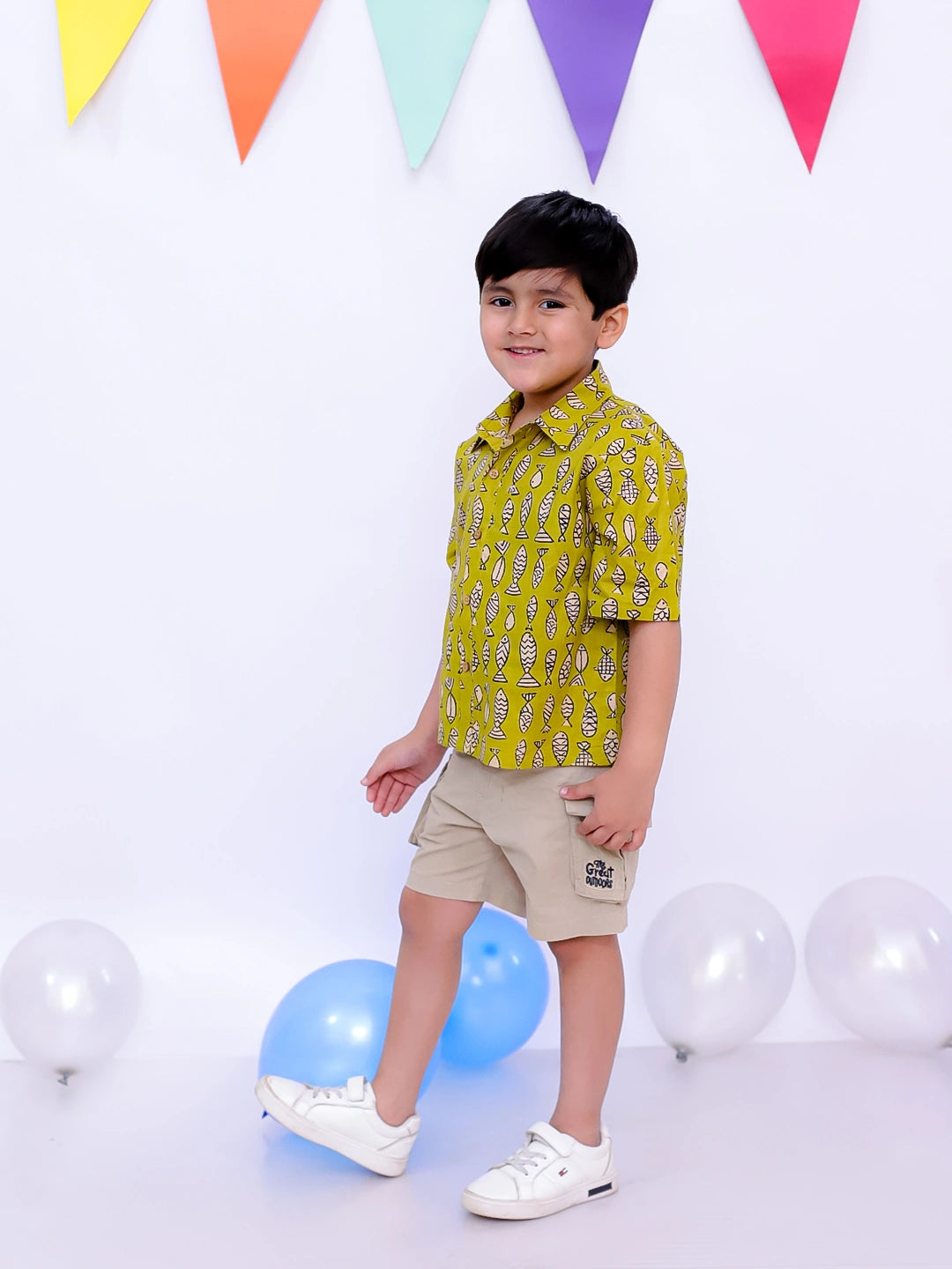 BownBee Ethnic Short Sleeve Pure Cotton Quirky Printed Shirt For Boys