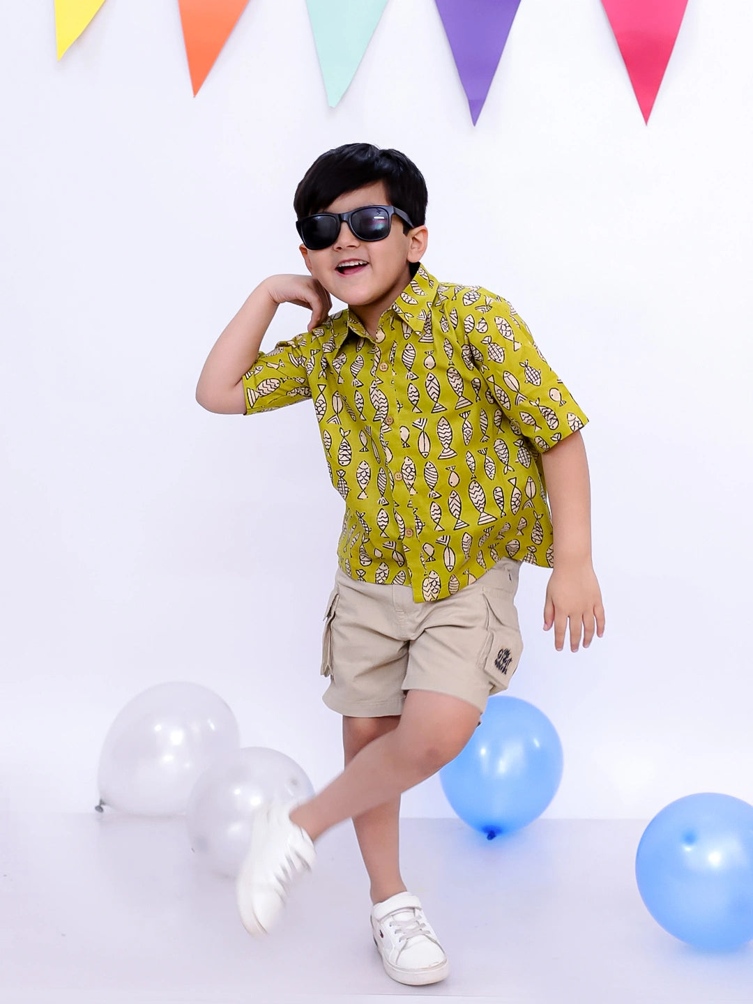 BownBee Ethnic Short Sleeve Pure Cotton Quirky Printed Shirt For Boys