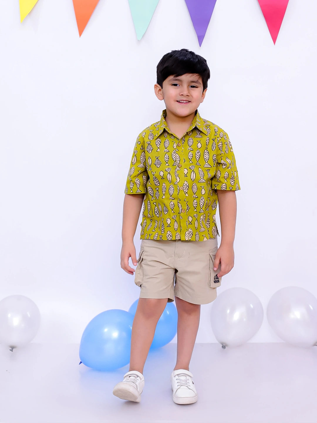 BownBee Ethnic Short Sleeve Pure Cotton Quirky Printed Shirt For Boys