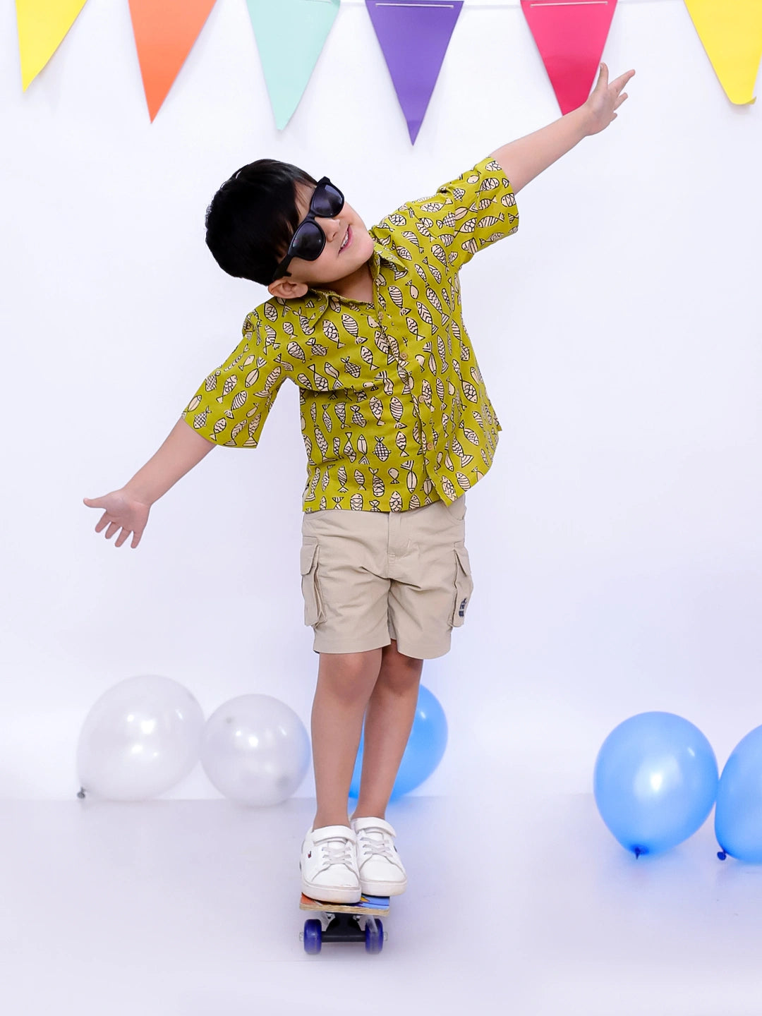 BownBee Ethnic Short Sleeve Pure Cotton Quirky Printed Shirt For Boys
