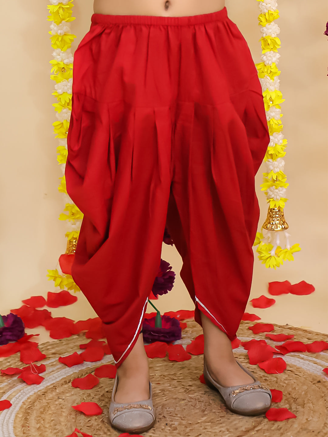 BownBee Pure Cotton Embroidered Sleeveless Angarakha style Fish Print Kurti With Dhoti For Girls- Mustard