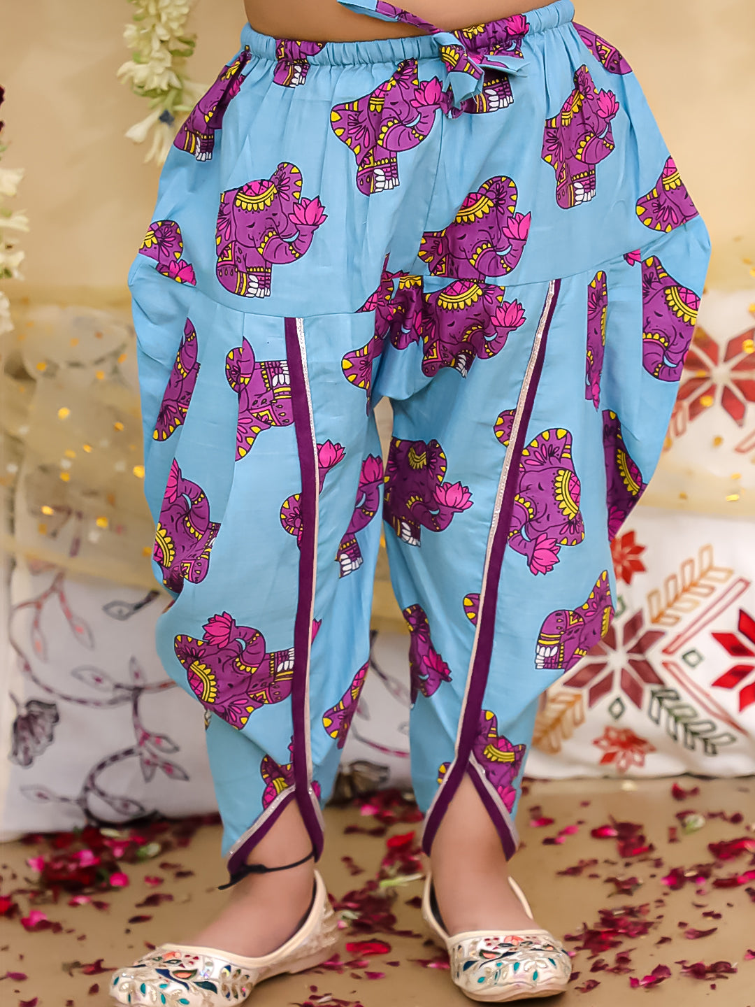 BownBee Elephant Embroidered Suit And Dhoti Kurta Sibling Set - Purple