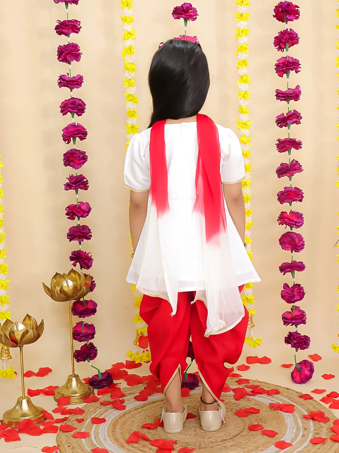 BownBee Pure Cotton Embroidered Elephant Print Kurti With Dhoti For Girls