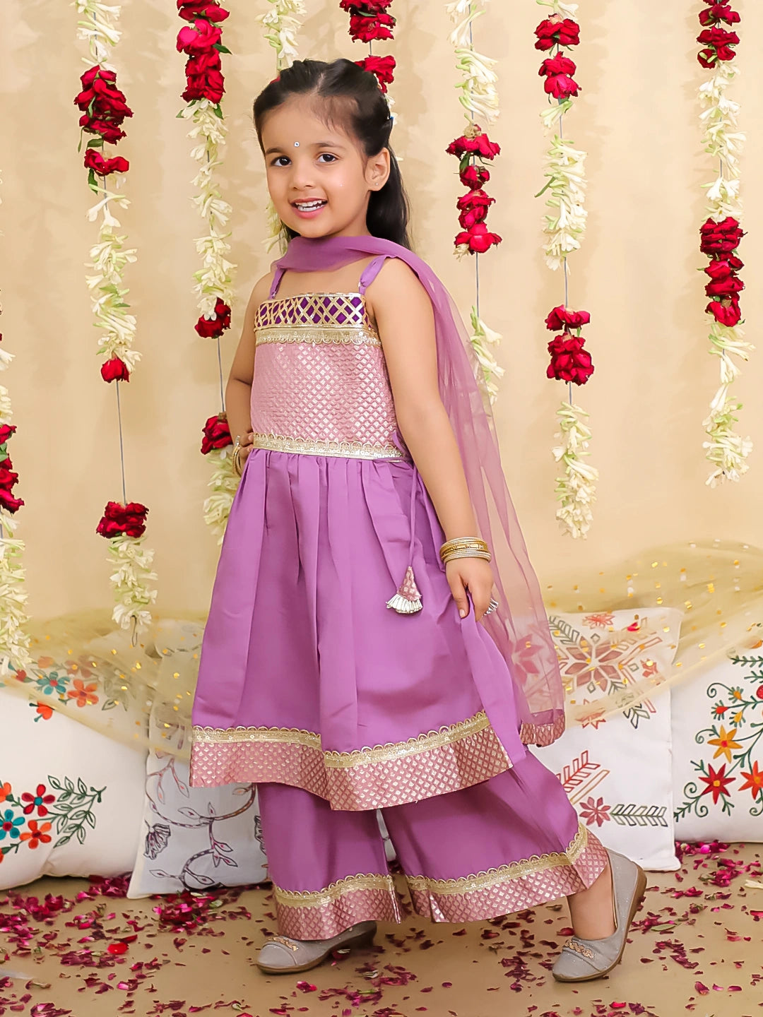 BownBee Ethnic Sleeveless Anarkali Suit With Dupatta Set For Girls